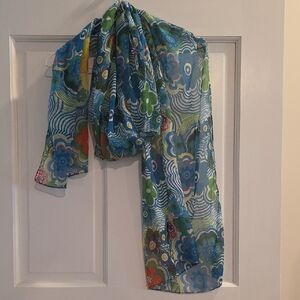 Floral Patterned Scarf - Blue and Green